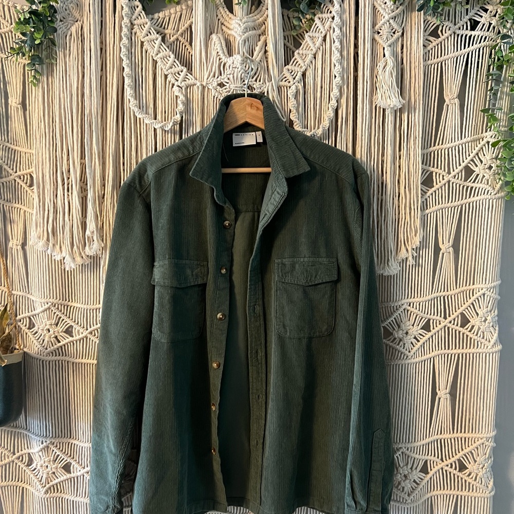 Green ASOS Corduroy Button-Up Shirt Jacket Shacket - Size M
